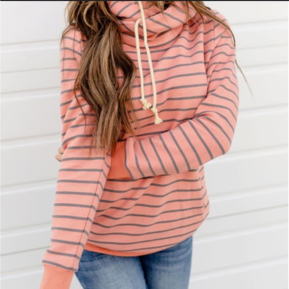 Ampersand Ave Orange and Grey Striped Hoodie Size Large - Picture 1 of 5